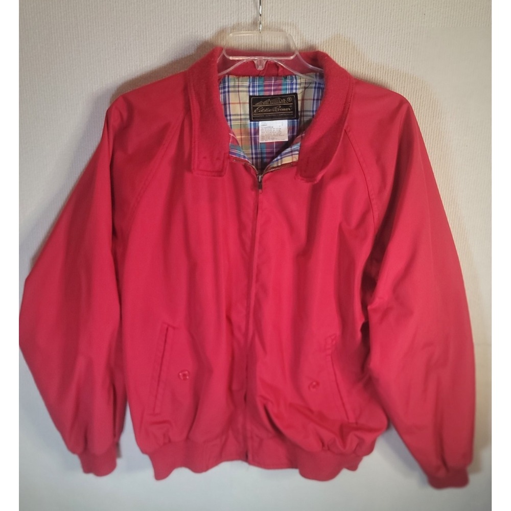 Vintage Eddie Bauer Harrington Jacket Tartan Plaid Lining Mens Large Red NICE